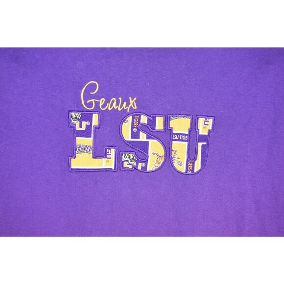 GEAUX LSU Purple T-Shirt Size M Patchwork Letters Tiger Theme Game Day Attire - Picture 2 of 5